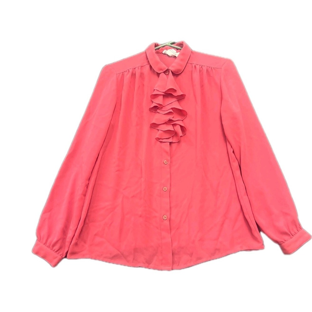 Roberto Cavalli Blouse Top Womens 16 Coral Pink Ruffled Fancy Frills Bow Front